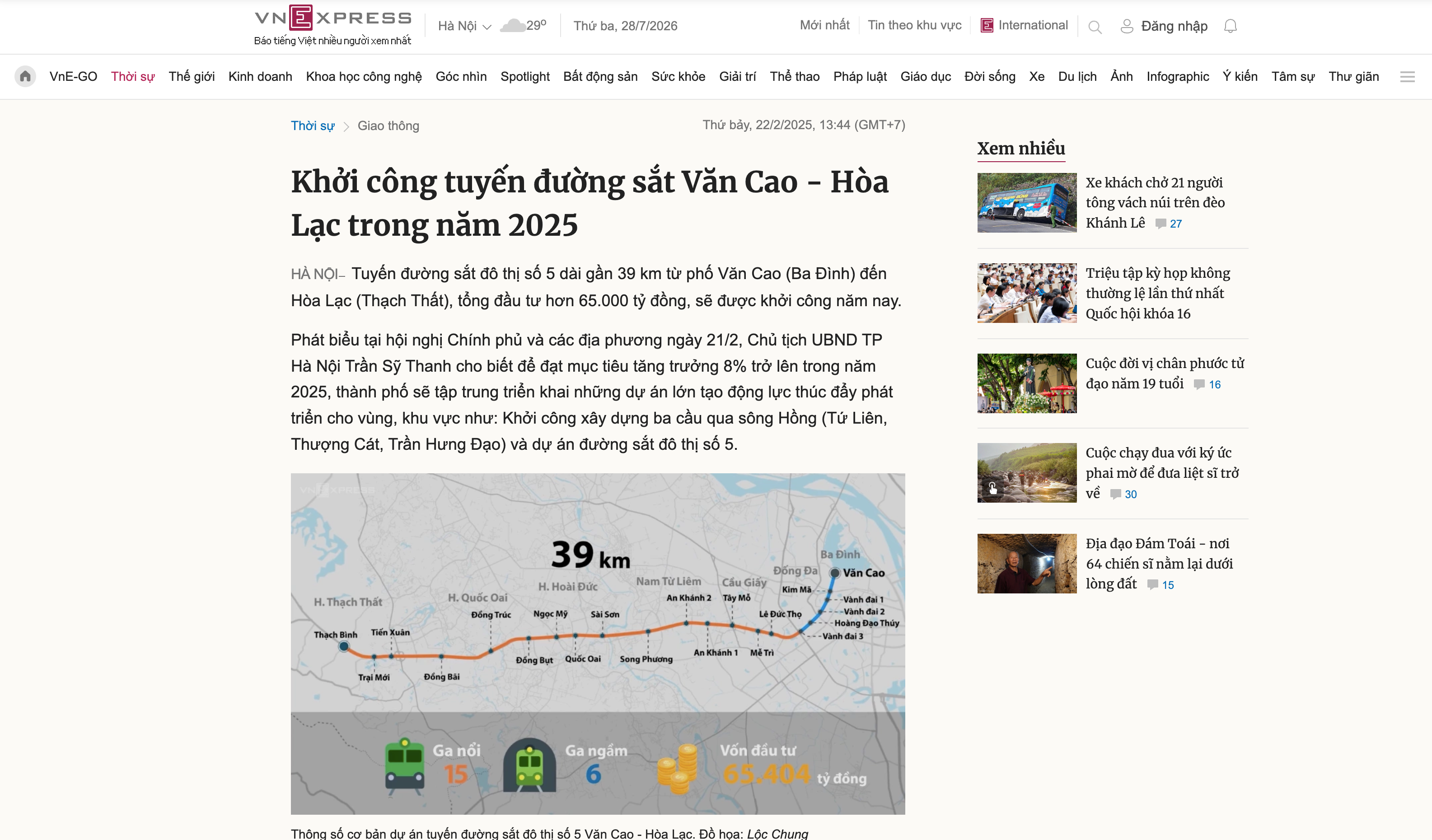 Báo VnExpress - Tuyến đường sắt đô thị Văn Cao Hòa Lạc